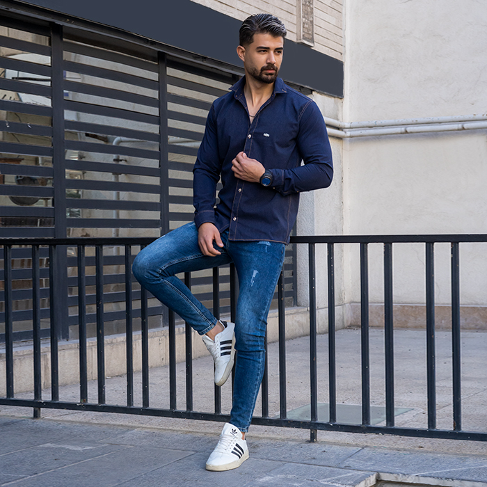 پیراهن مردانه سرمه ای مدل Novan