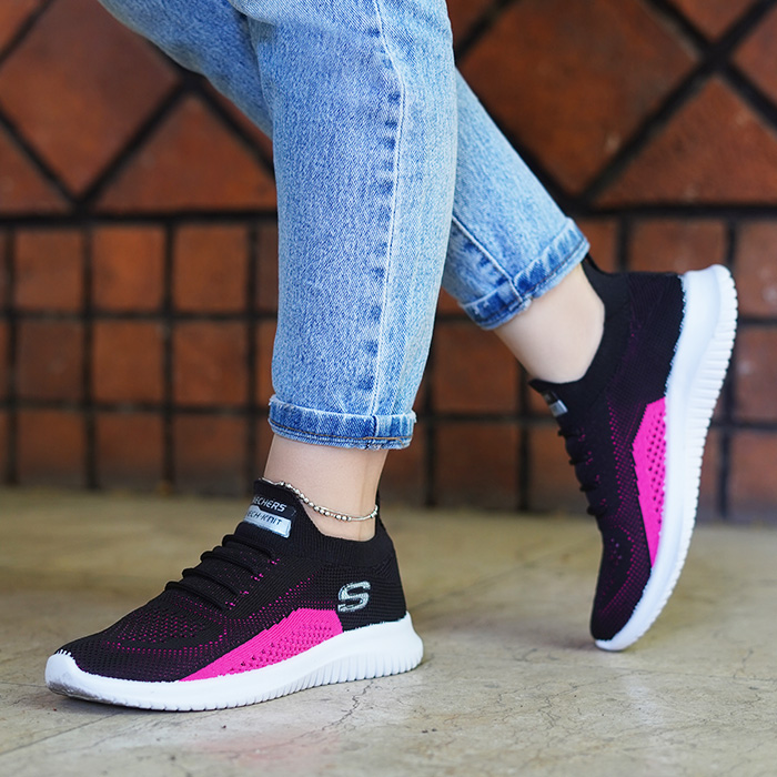 کفش ورزشی SKECHERS مشکی صورتی زنانه مدل melon