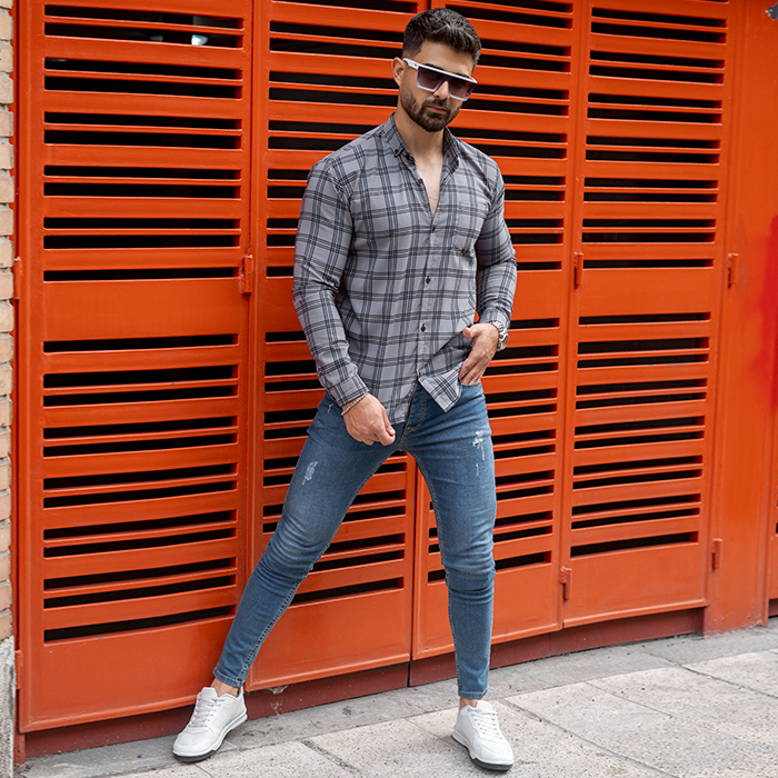 پیراهن مردانه طوسی تیره مدل Tanpoosh