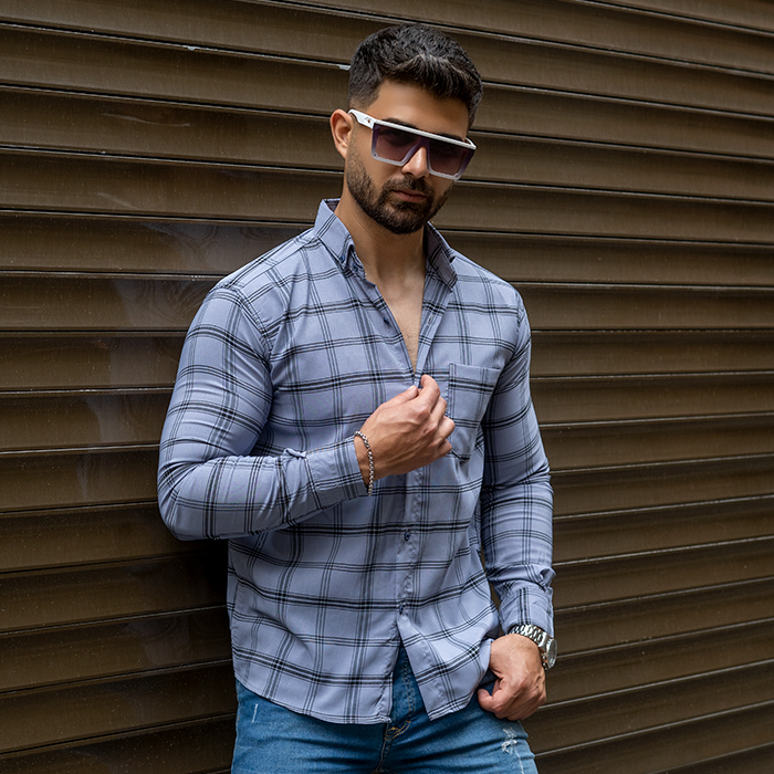پیراهن مردانه طوسی روشن مدل Tanpoosh