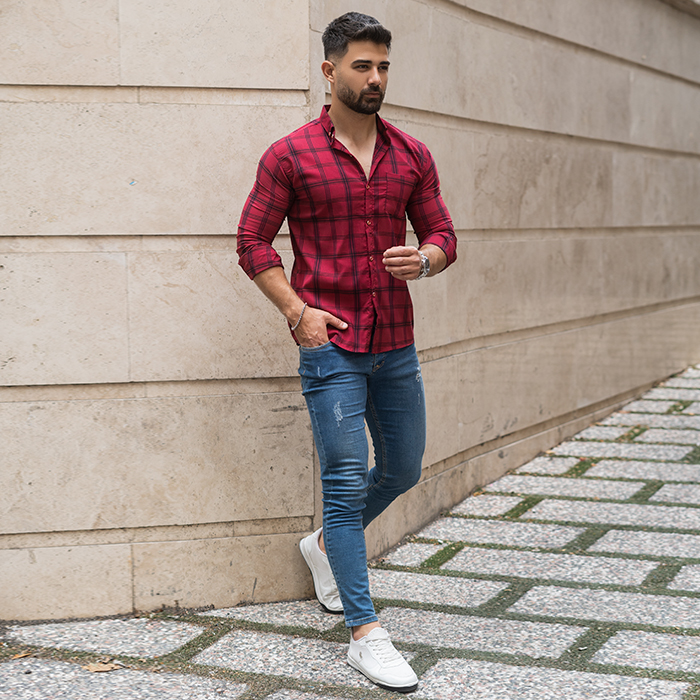پیراهن مردانه قرمز مدل Tanpoosh