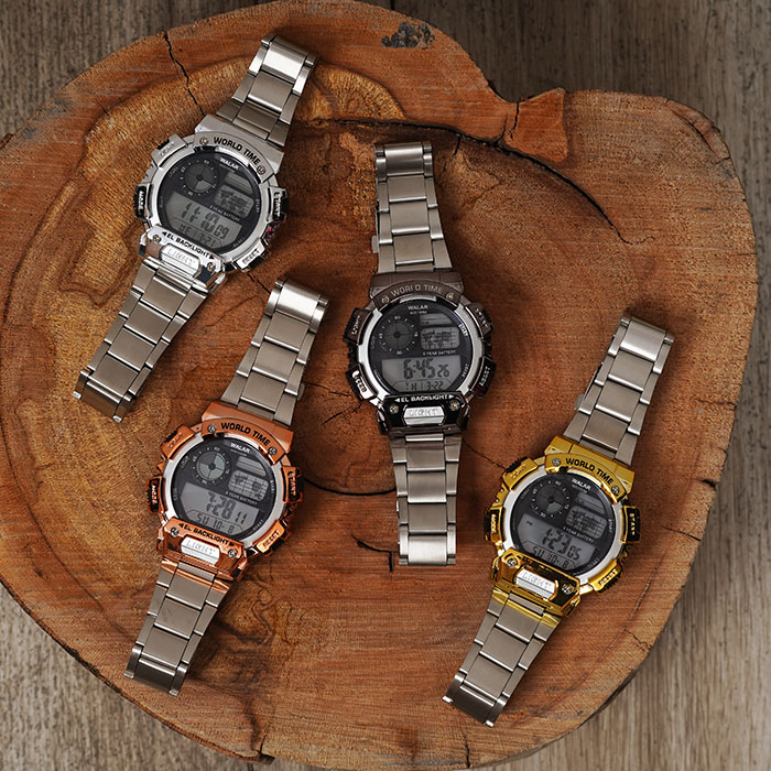 ساعت مچی کامپیوتری طلایی مدل Worldtime