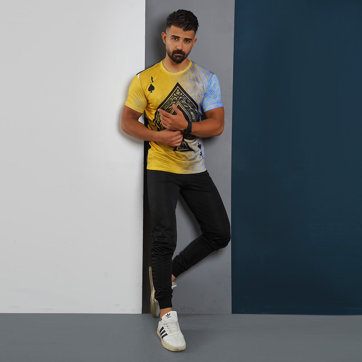 ست تیشرت شلوار زرد مردانه مدل A-pik