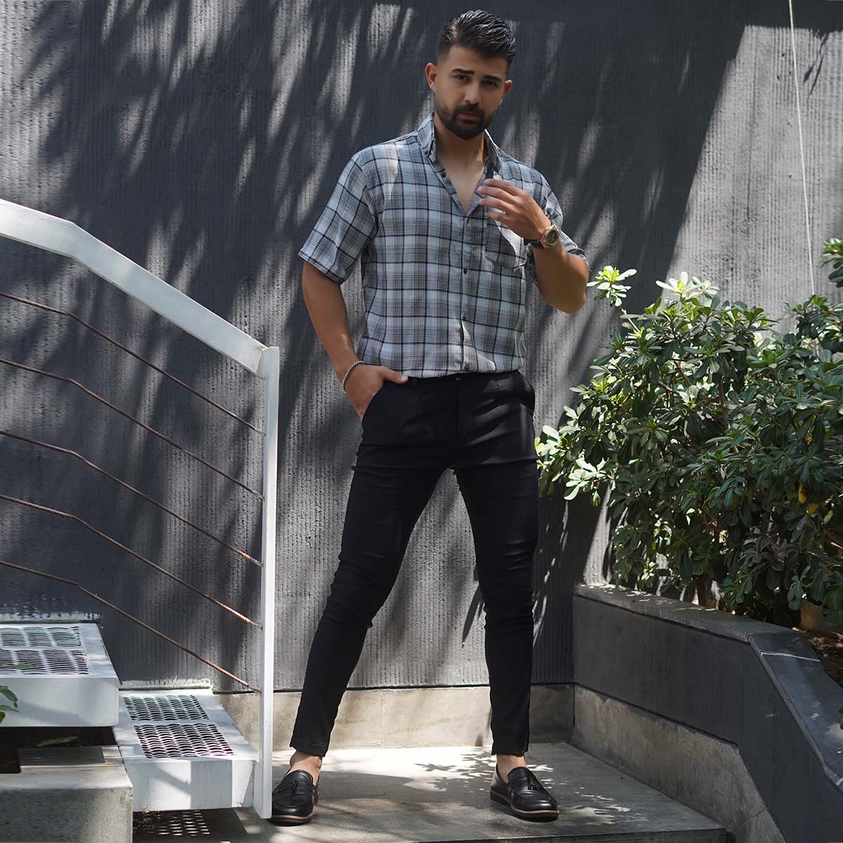 پیراهن آستین کوتاه مردانه طوسی مدل Samyar