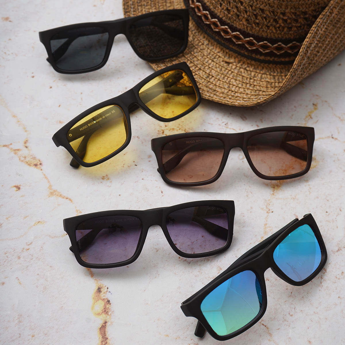 عینک مردانه مشکی صفحه زرد مدل Hugo