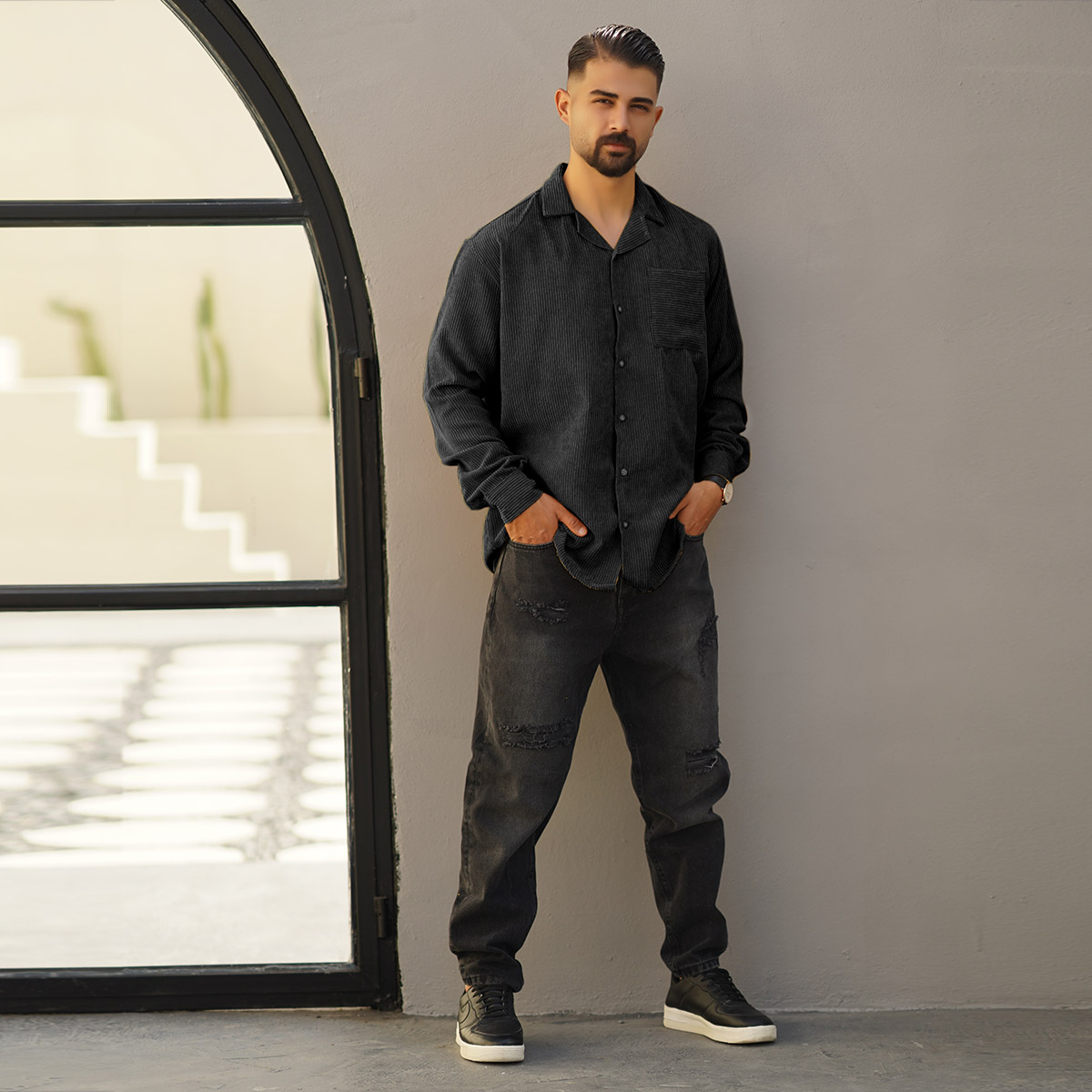 پیراهن مردانه کبریتی مشکی مدل Behtash