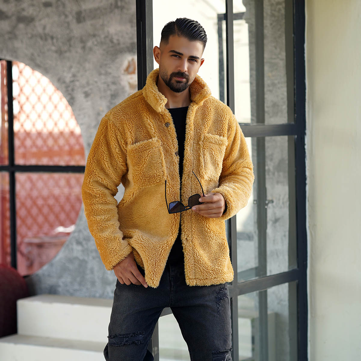 ژاکت مردانه جیب دار خردلی مدل TEDI