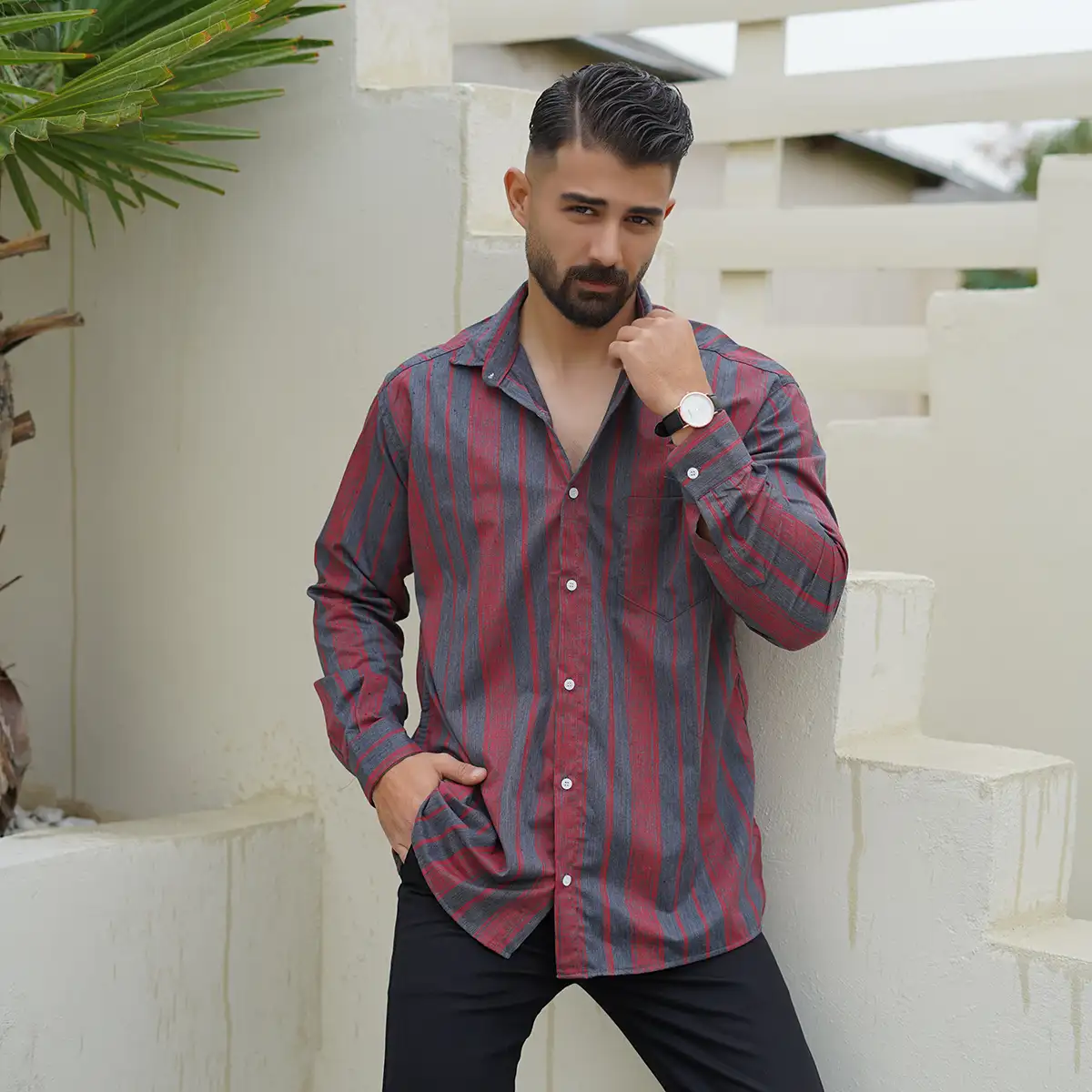 پیراهن مردانه مشکی قرمز مدل hirad