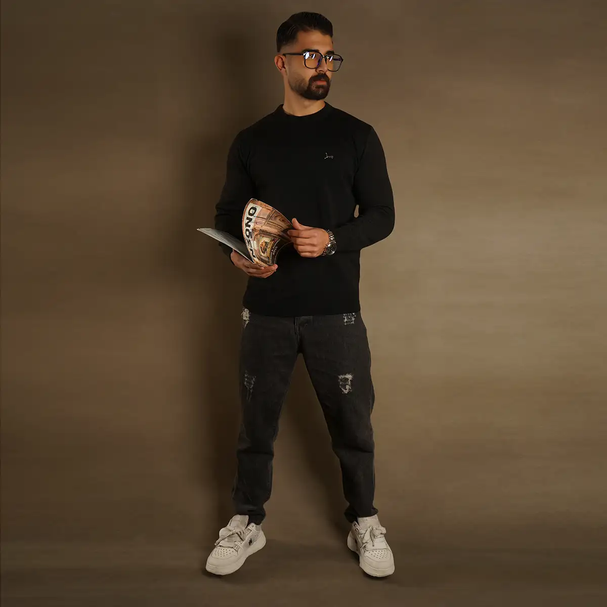 پلیور یقه گرد پوما مشکی مدل Danyal