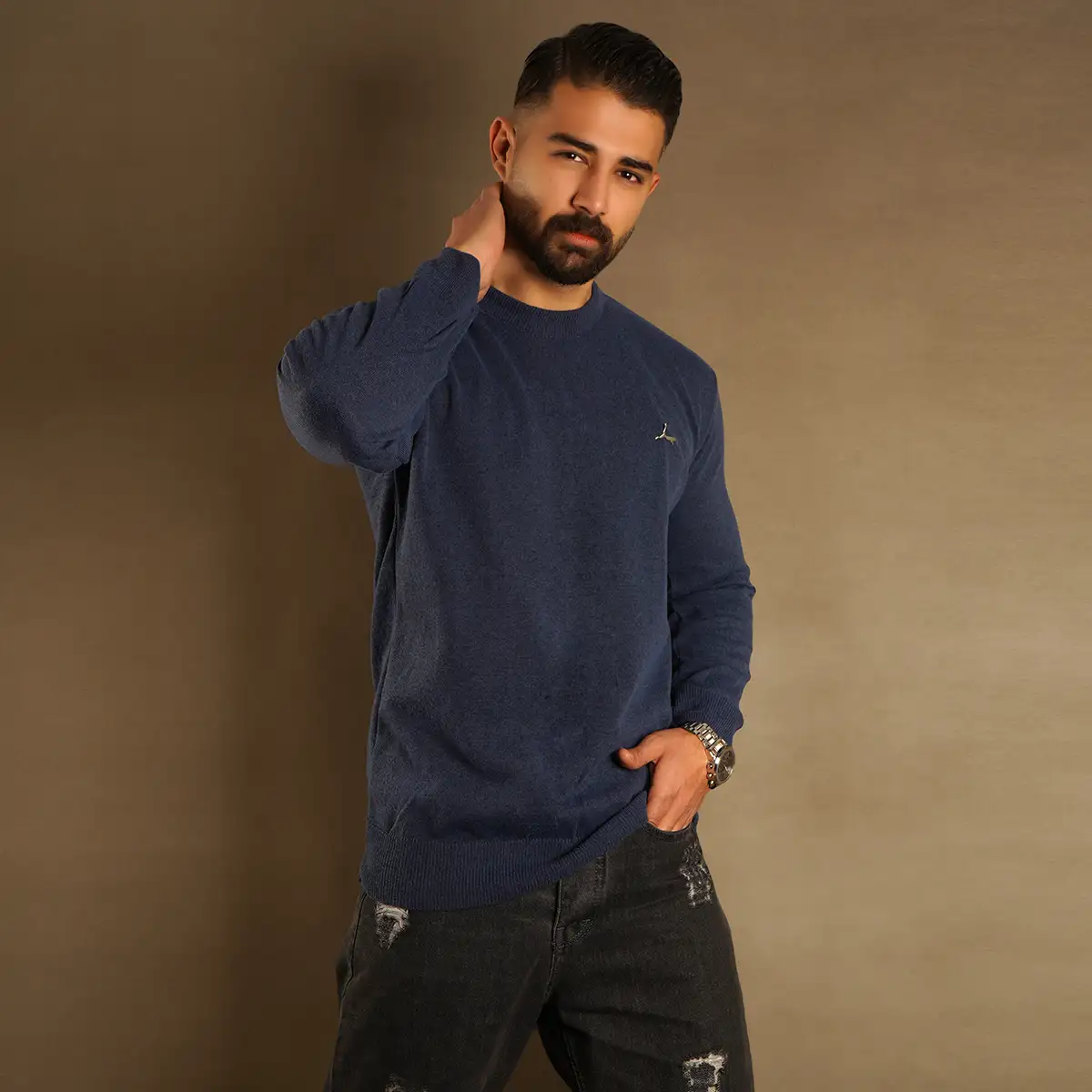 پلیور یقه گرد پوما آبی مدل Danyal