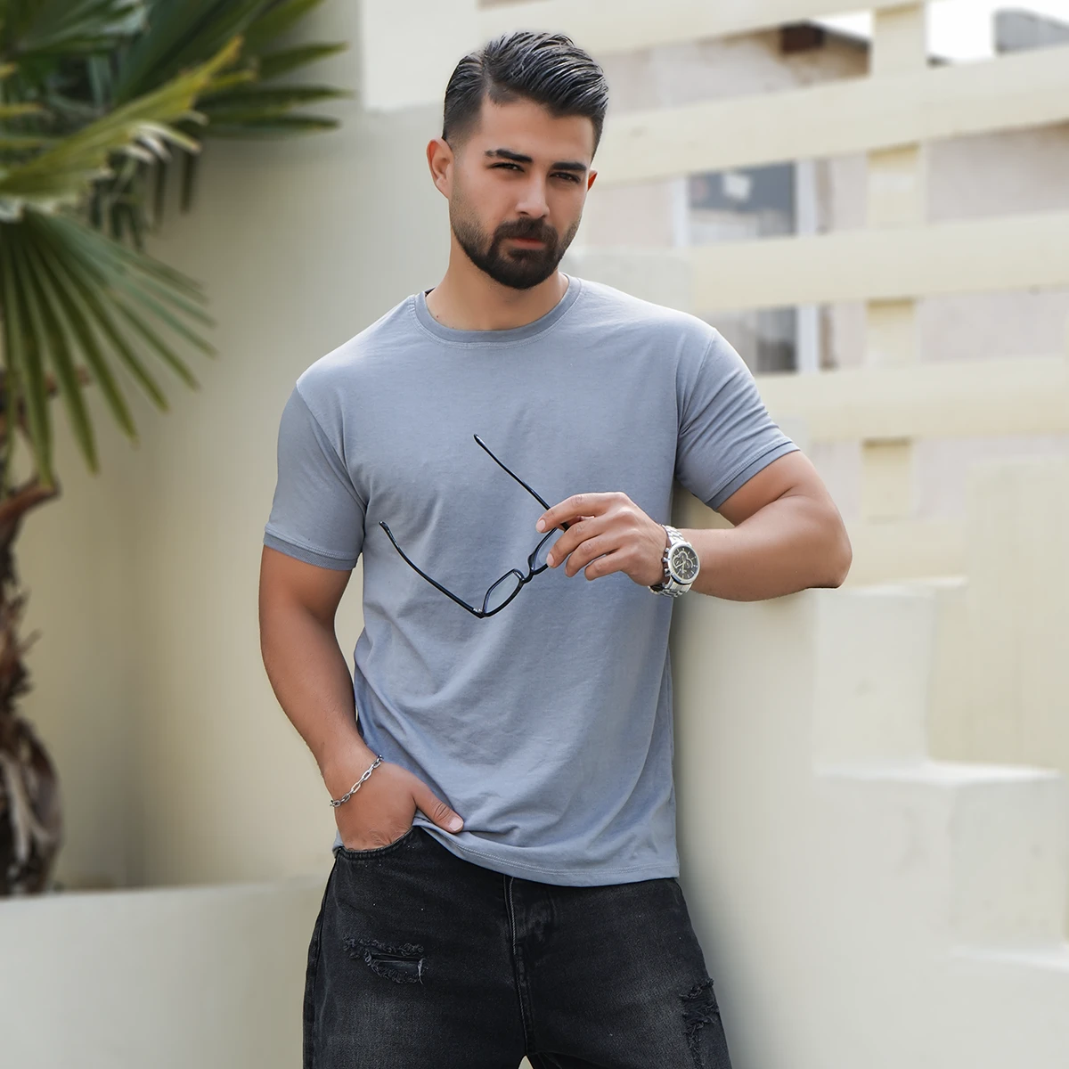 تیشرت ساده طوسی مردانه مدل Edvan