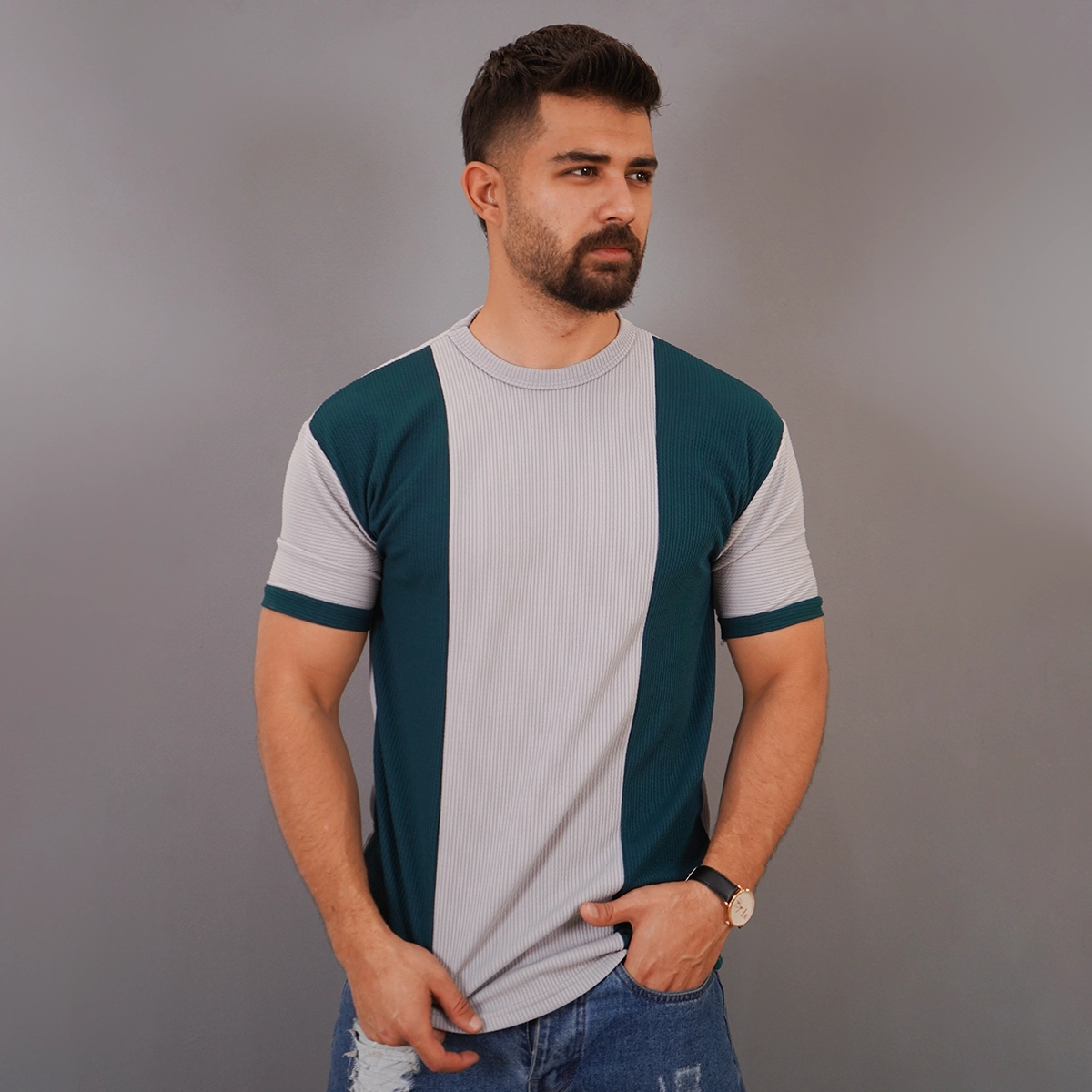 تیشرت مردانه طوسی سبز مدل Kaveh