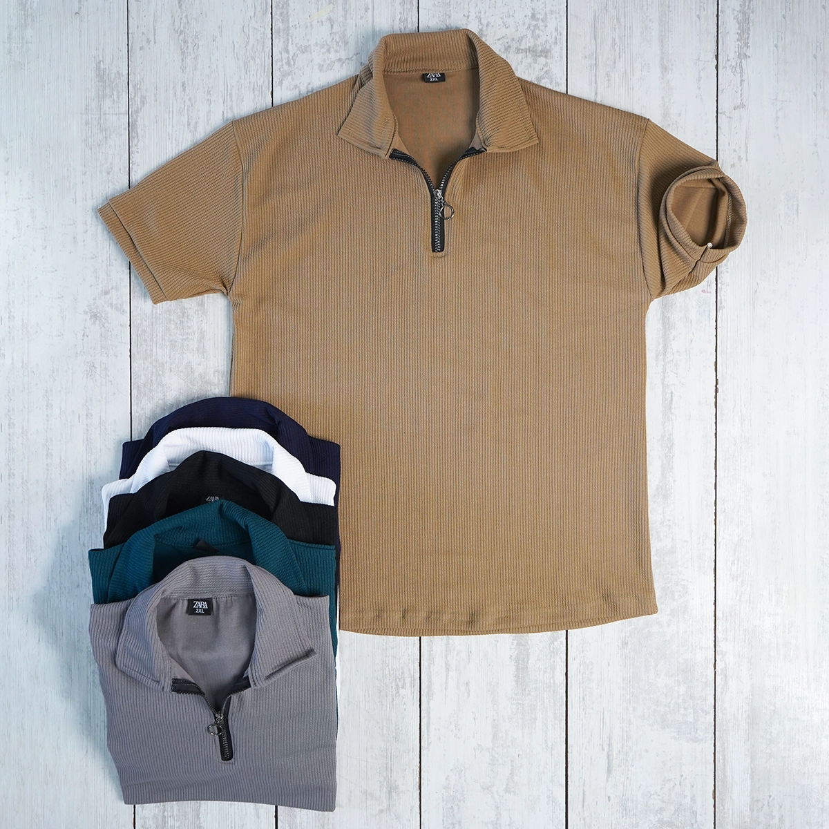 تیشرت مردانه یقه زیپ دار سرمه ای مدل Arban