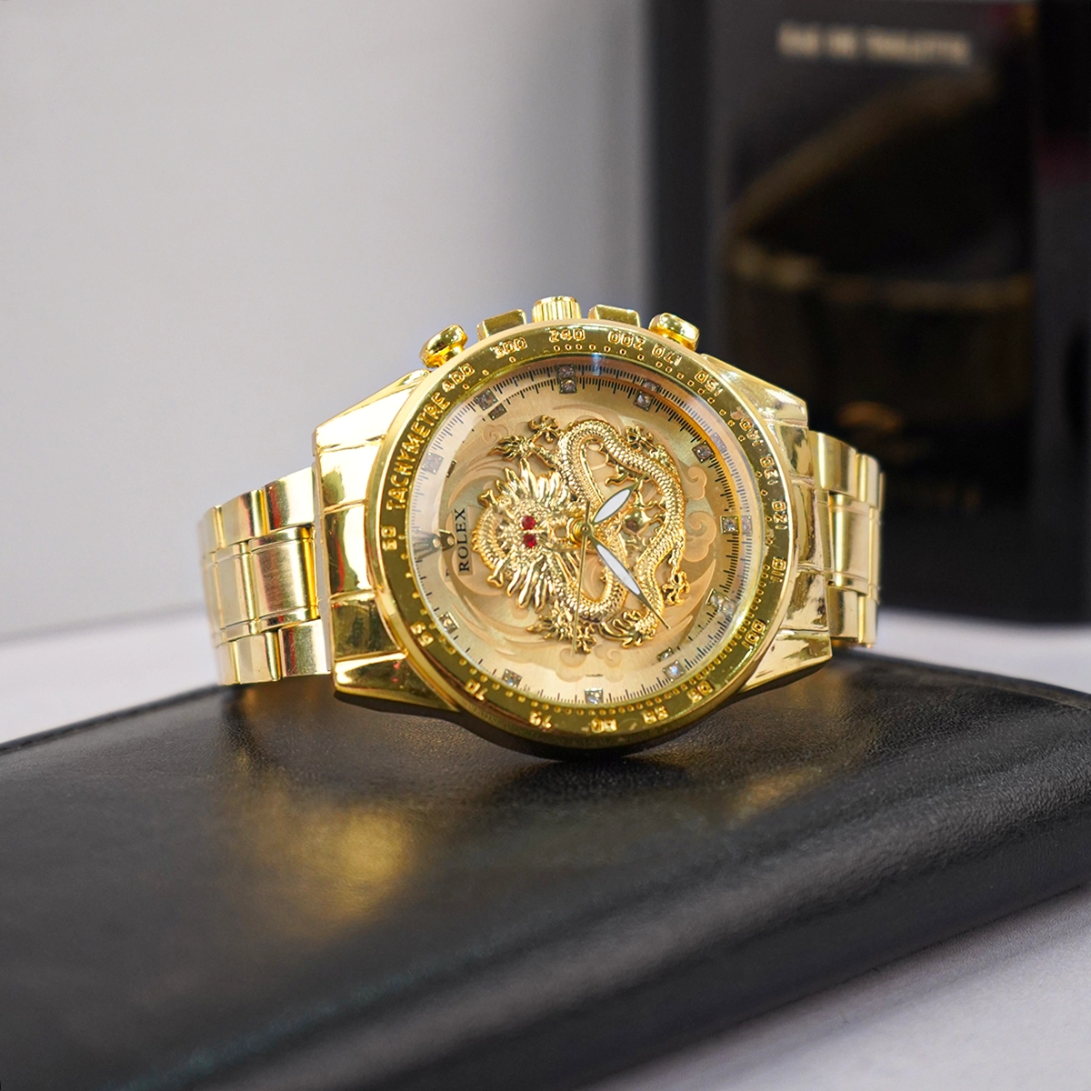 ساعت مردانه طلایی صفحه طلایی مدل DRAGON