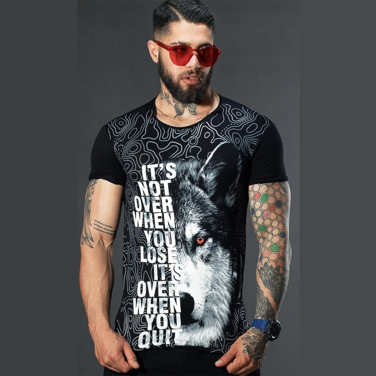 تیشرت مردانه طرحدار مدل Wolf