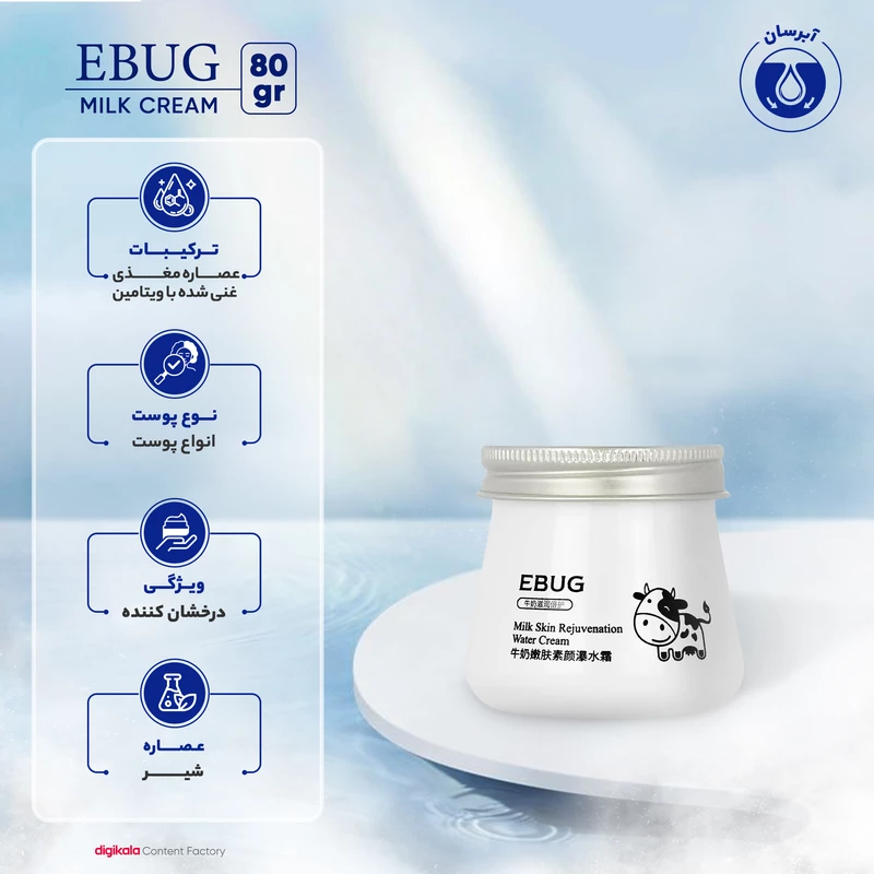 کرم مرطوب کننده و آبرسان شیرگاو EBUG