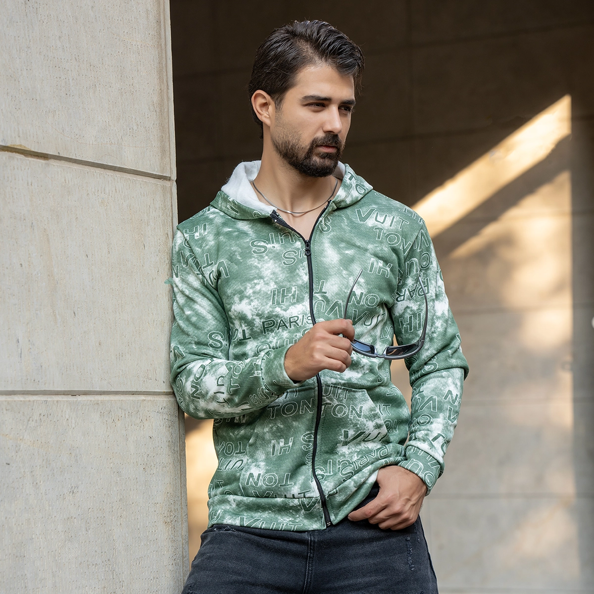 سوییشرت طرحدار مردانه سبز مدل Roham