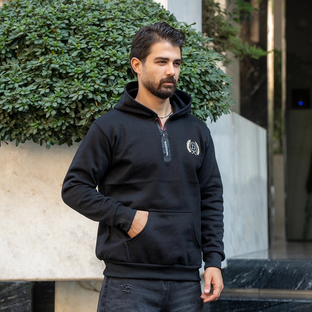 هودی مردانه طرح D مشکی مدل Parham