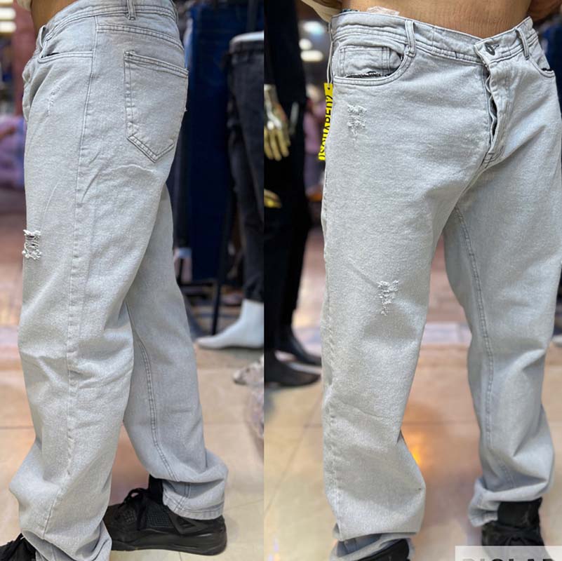 شلوار جین مام استایل طوسی روشن مردانه مدل Barad