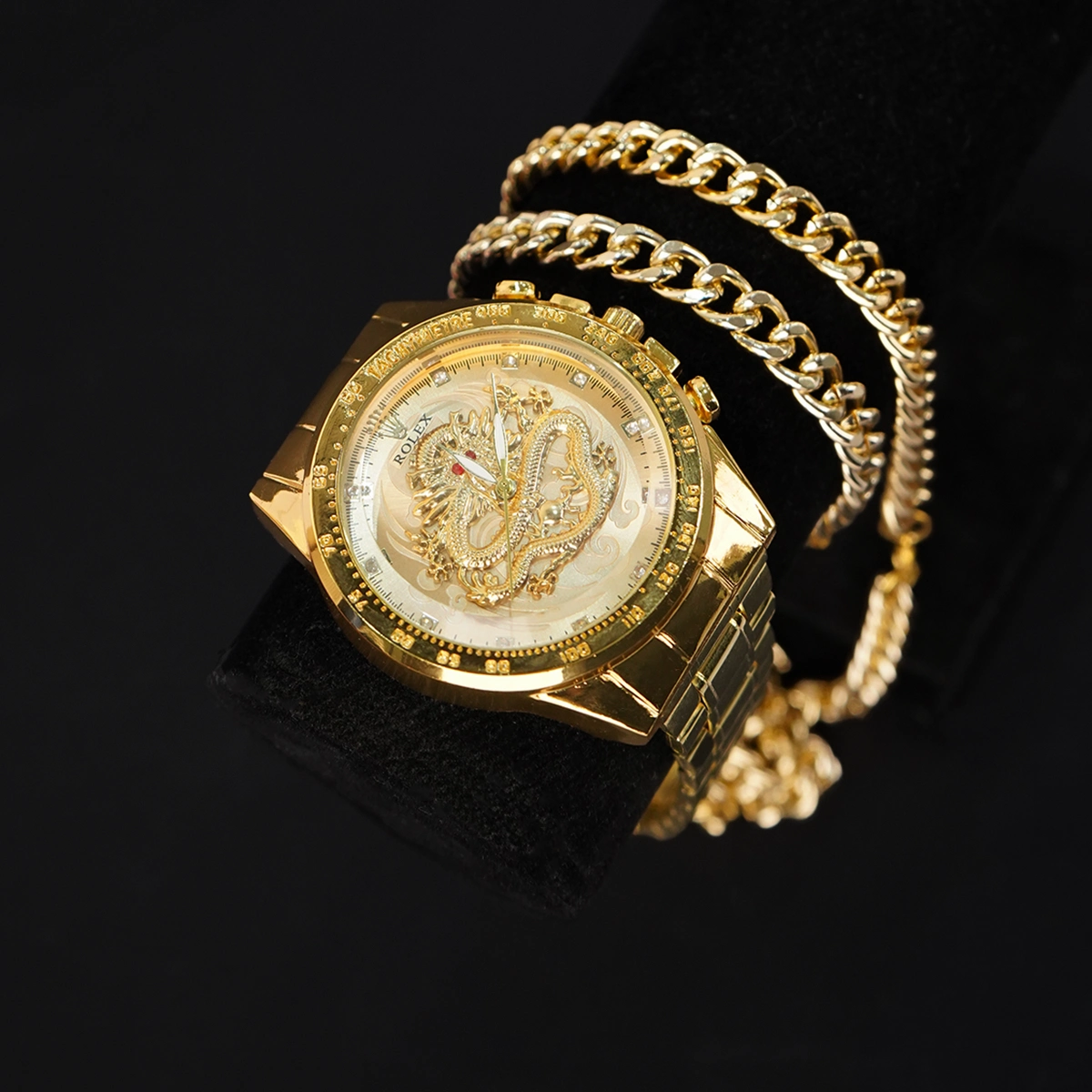 ست ساعت و گردنبند و دستبند طلایی Dragon