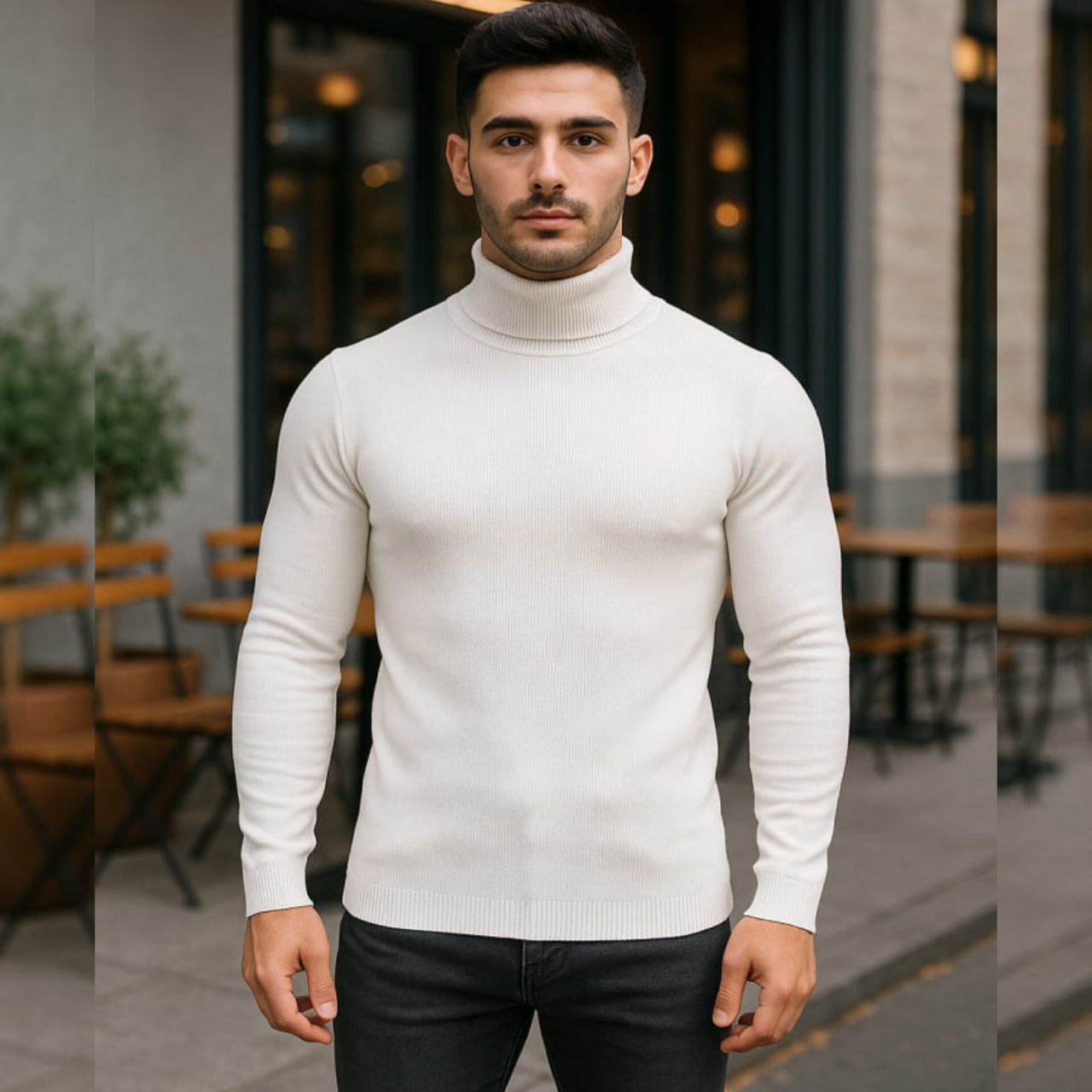 پلیور بافت یقه اسکی مردانه مدل Ersan -سفید