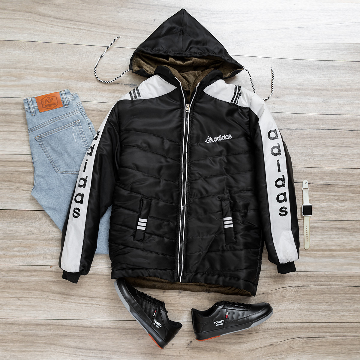 کاپشن مردانه Adidas مشکی سفید مدل Enal