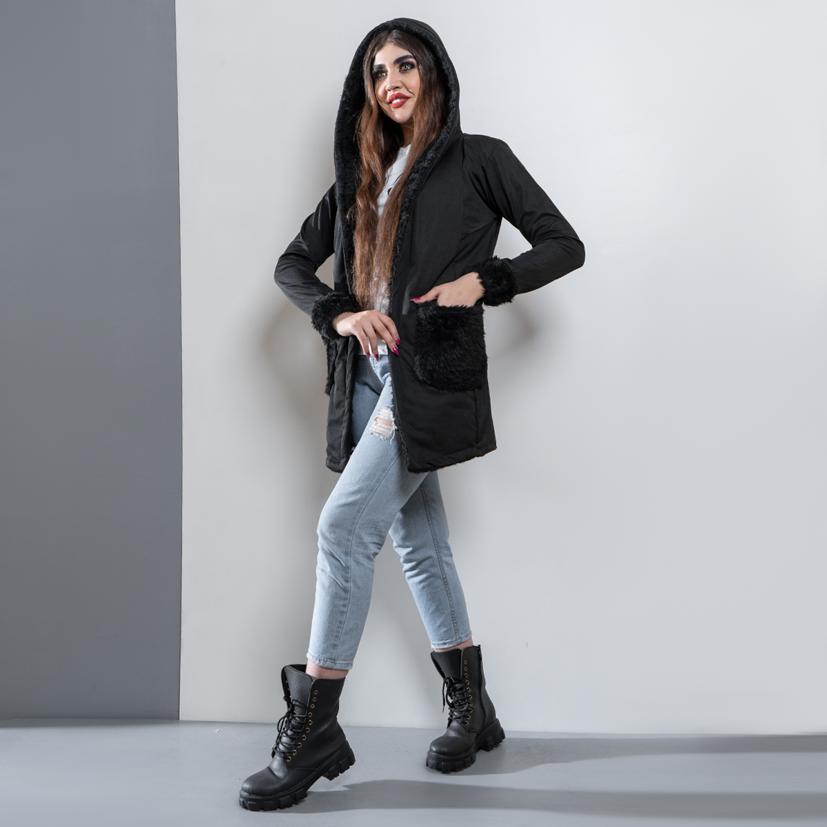 هودی دخترانه لبه خزدار مدل Alana