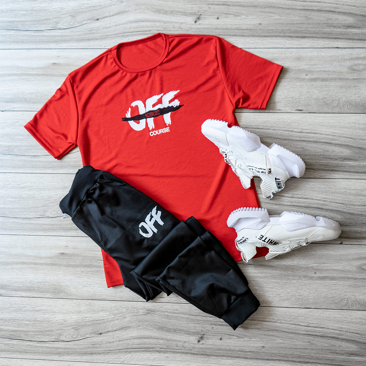 ست تیشرت شلوار مردانه OFF Course قرمز مدل Padma