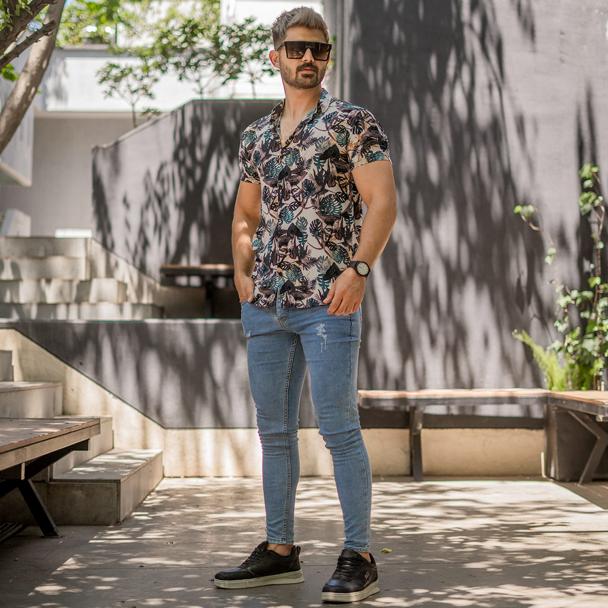 پیراهن هاوایی مردانه مدل Tetra