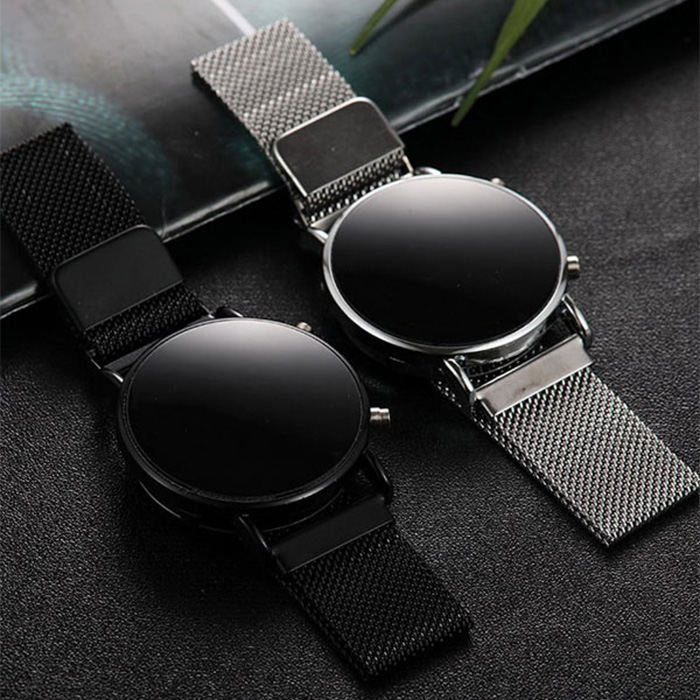 ساعت LED بند فلزی نقره ای مدل Ronas