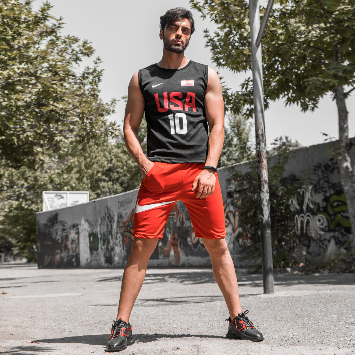 ست رکابی شلوارک Nike مردانه مشکی مدل USA10