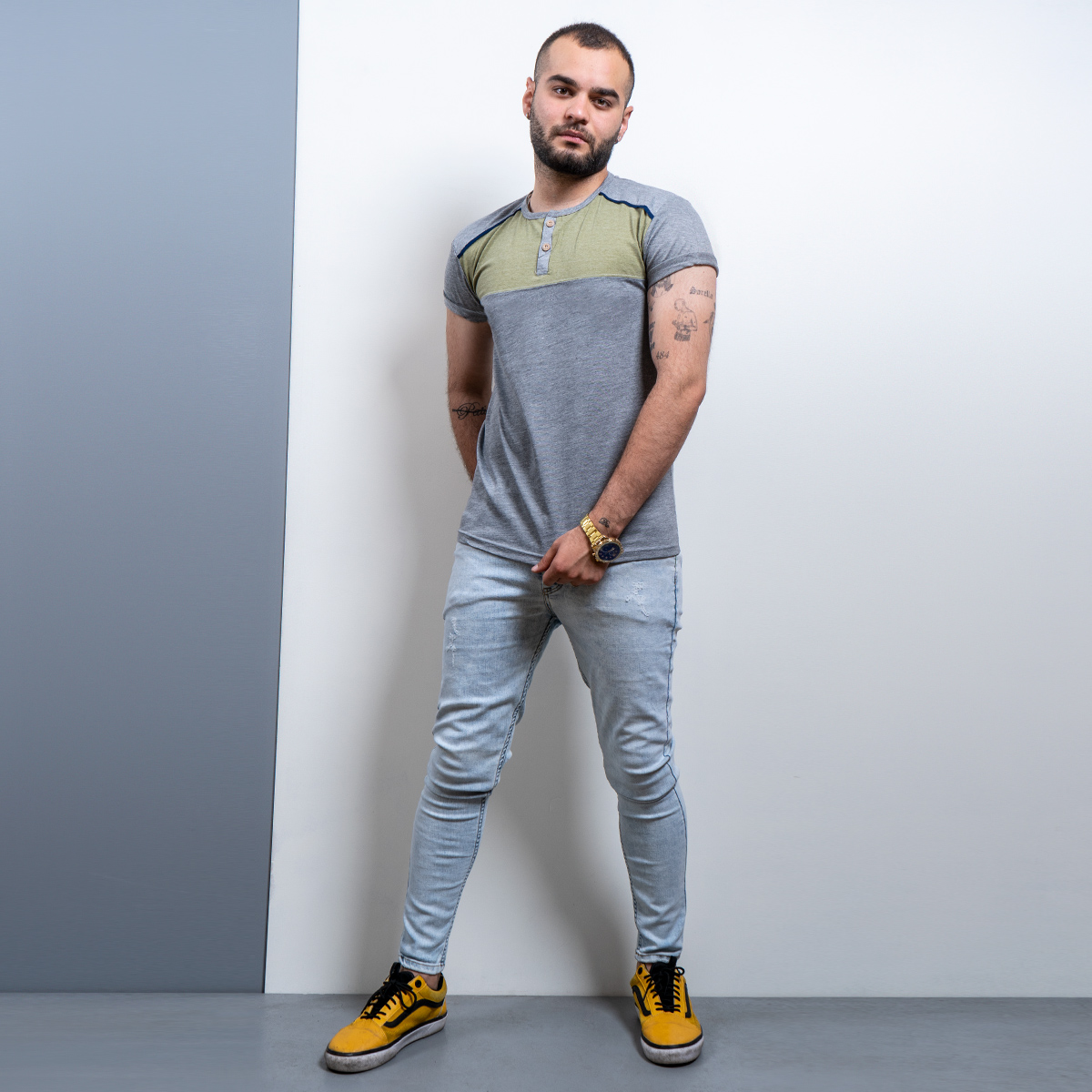 تیشرت مردانه طوسی تیره سبز مدل Ratim(T)