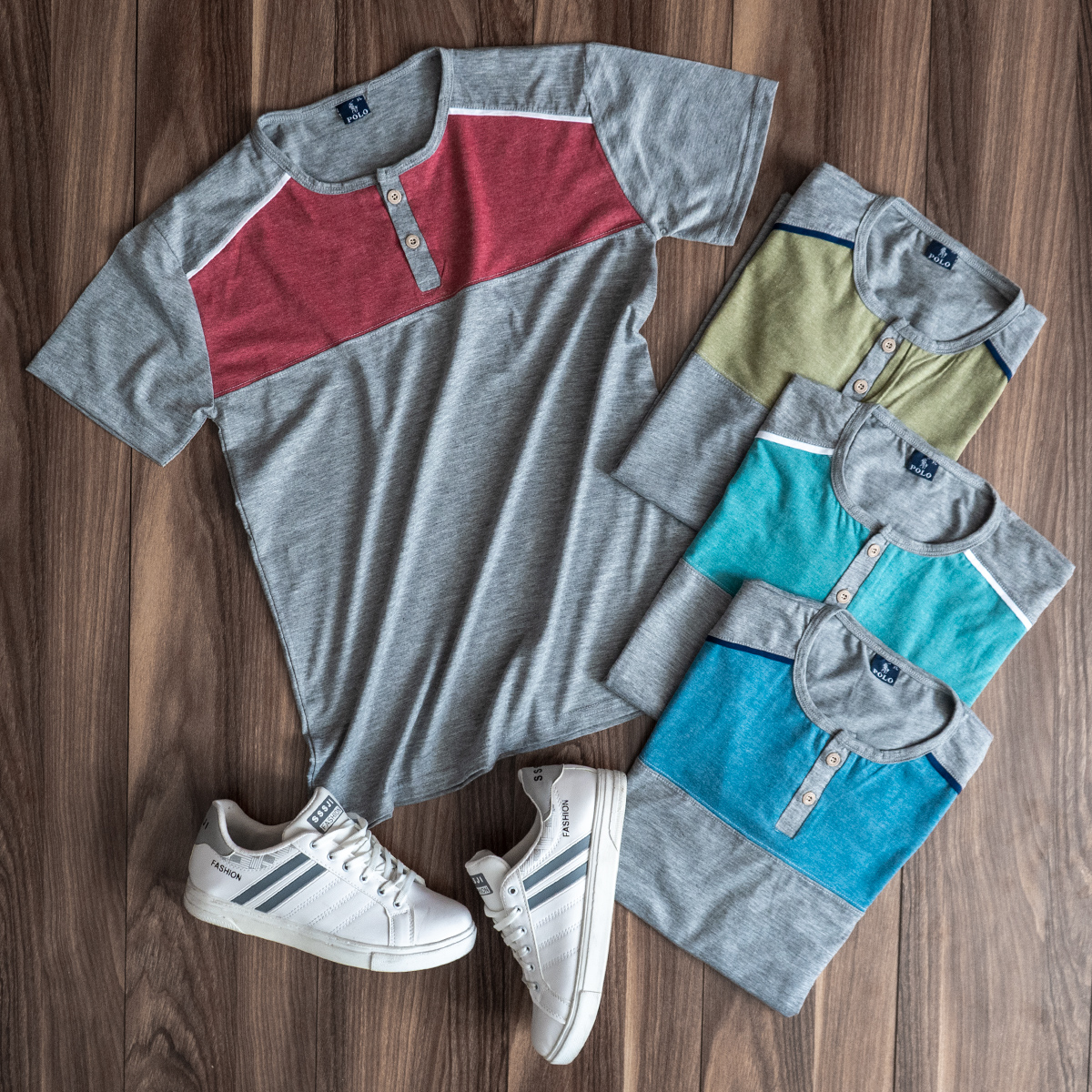 تیشرت مردانه طوسی تیره فیروزه ای مدل Ratim(T)