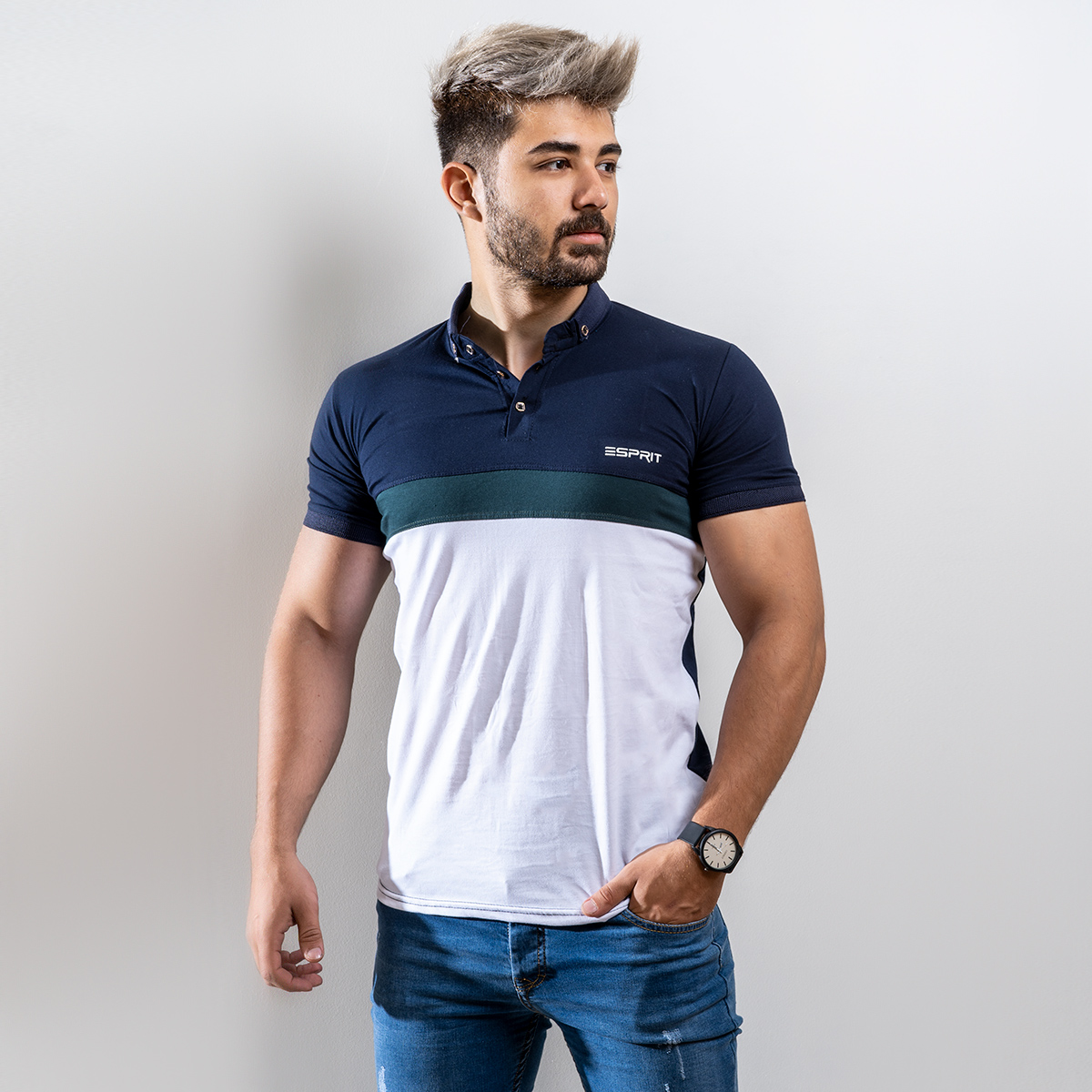 تیشرت Esprit مردانه سرمه ای سفید مدل Sonada